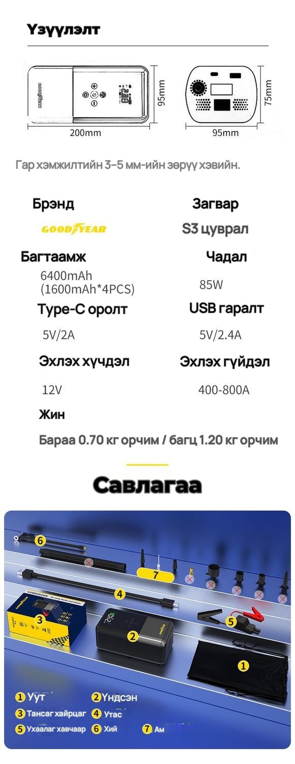 GOOD YEAR S3 машины асаагч, хийлэгч хос төхөөрөмж